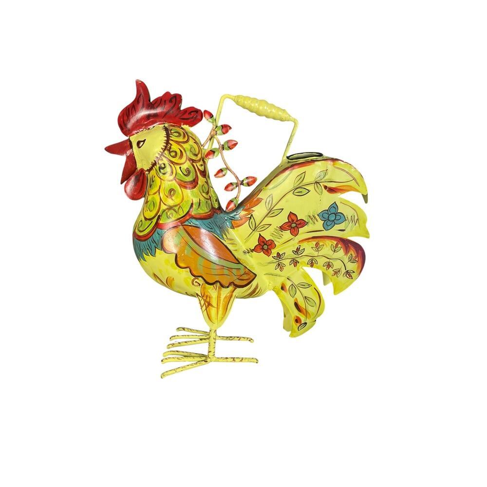 Metal Mexican Folk Art Rooster Hand Painted Watering Can